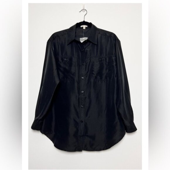 NWOT Silence + Noise Black 100% Washable Silk Oversized Minimalist Blouse Sz M - Picture 2 of 5